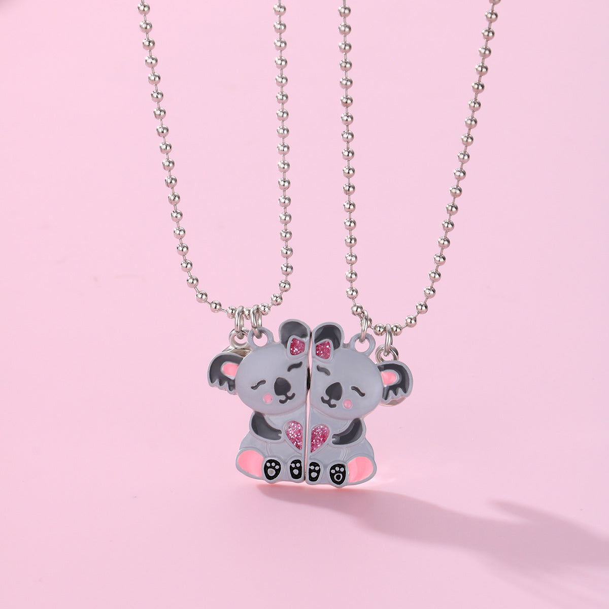 Wholesale Bear Cartoon Color Gradient Alloy Spray Paint Necklace Set ACC-NE-Hanp002