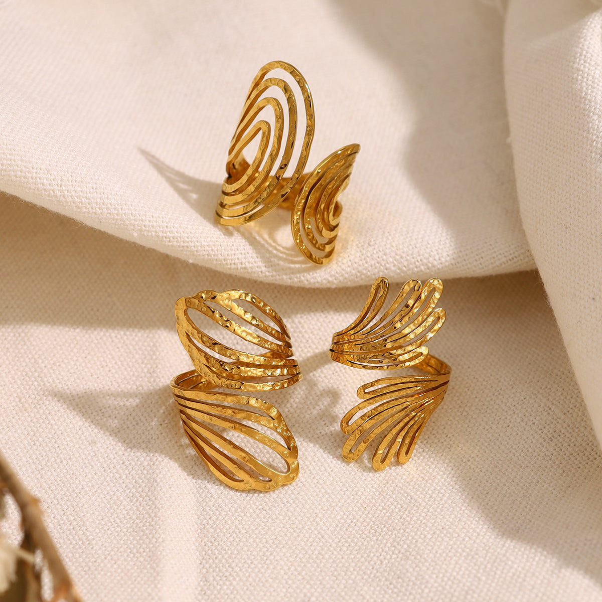 Wholesale stainless steel multi-layer hollow line ring geometric simple  open finger ring suit