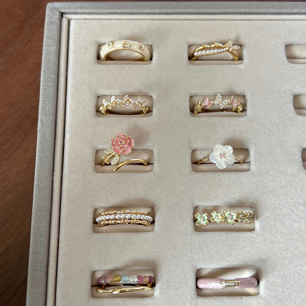 Wholesale Enamel Drip Butterfly Ring Mother-of-pearl Diamond Open Ring ACC-RS-Yues001