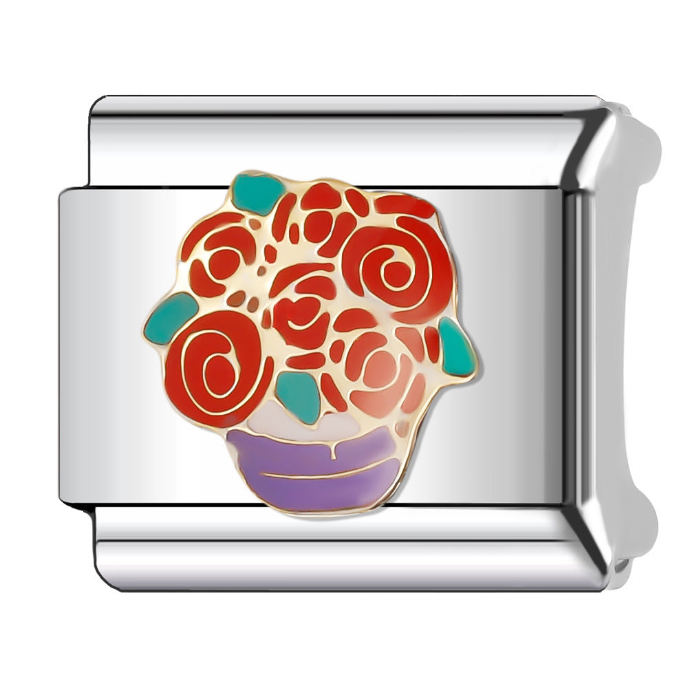 Wholesale Italian Charm Bracelet 9mm DIY Splicing Plant and Flower Series Stainless Steel Composable Bracelet