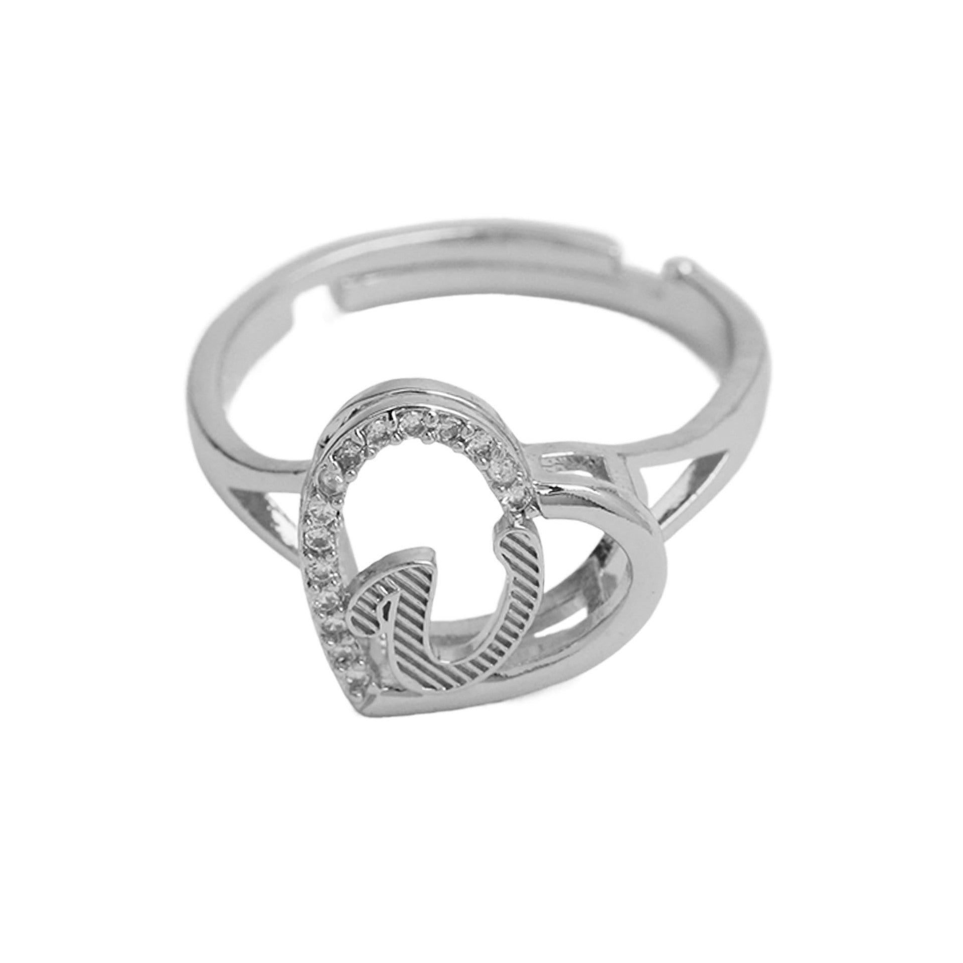 Wholesale  heart-shaped love texture hollow 26 grass English letters open heart ring