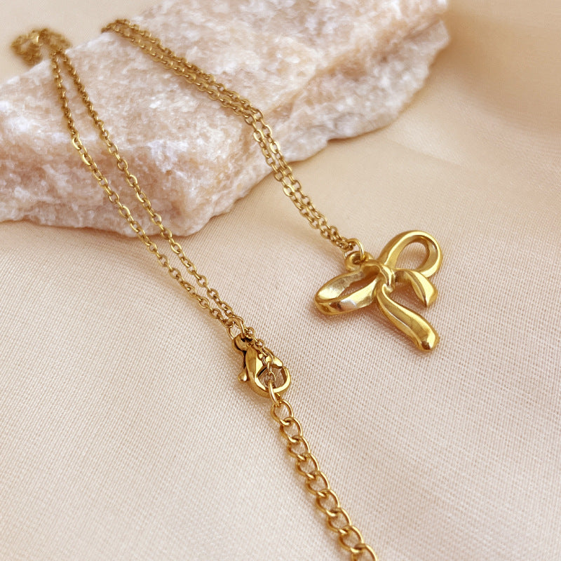 Wholesale Simple  Stainless Steel Bow Necklace