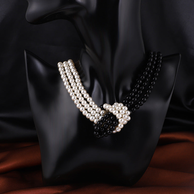 Wholesale  Multi-layer  Pearl High Quality Necklace Black and White Grey White  Necklace
