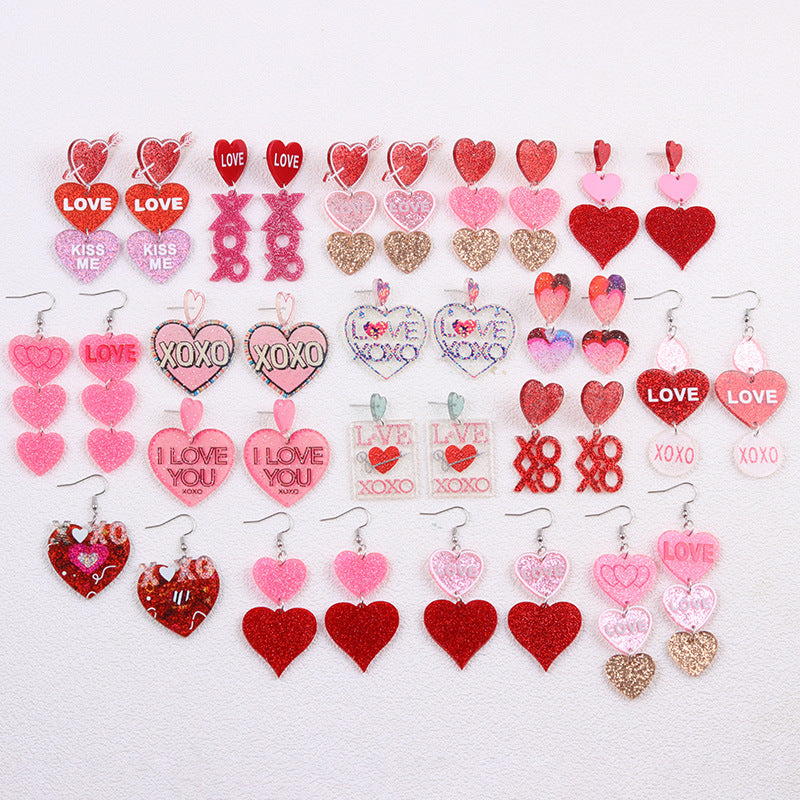 Wholesale Valentine' s Day Acrylic Heart Print XO Letter Earrings