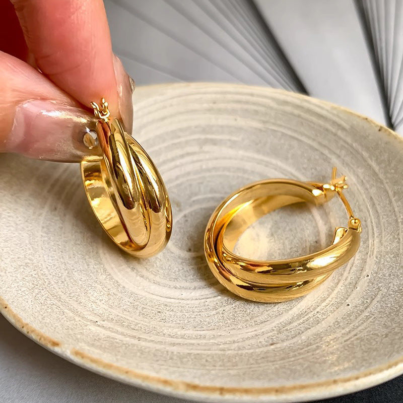 Wholesale Retro  Luxury Golden Glossy  Hoop Earrings