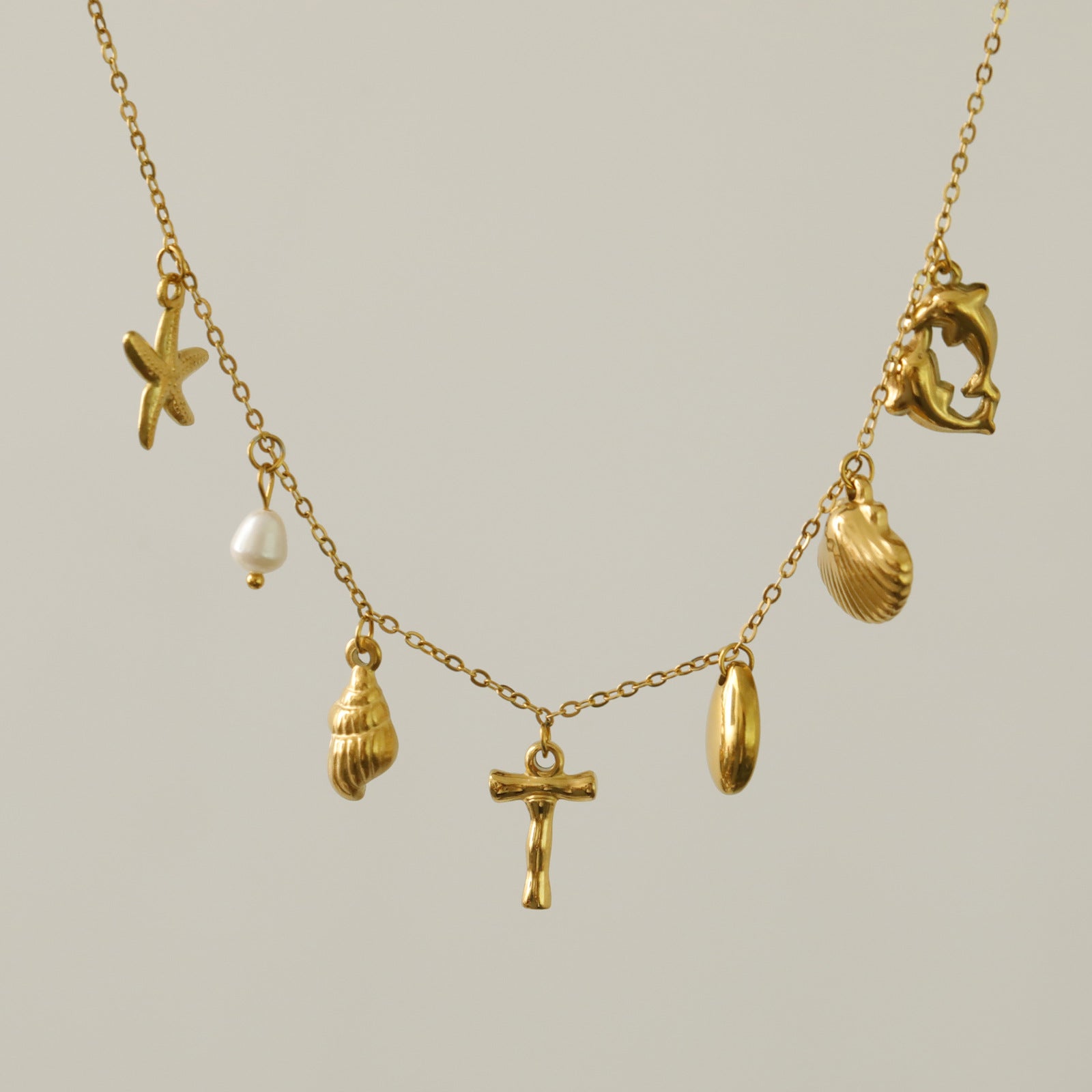 Wholesale 26 Letters Freshwater Pearl Starfish Ocean Series Necklace