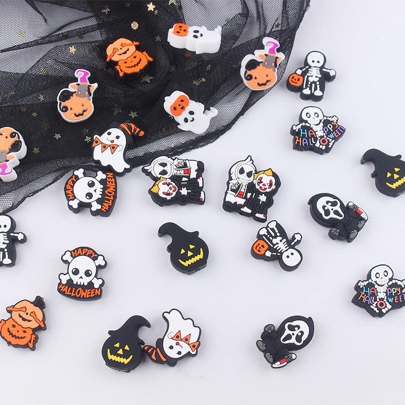 Wholesale 5pcs Cartoon Halloween Pumpkin Skull Silicone Focal Beads ACC-BDS-GuangTian034