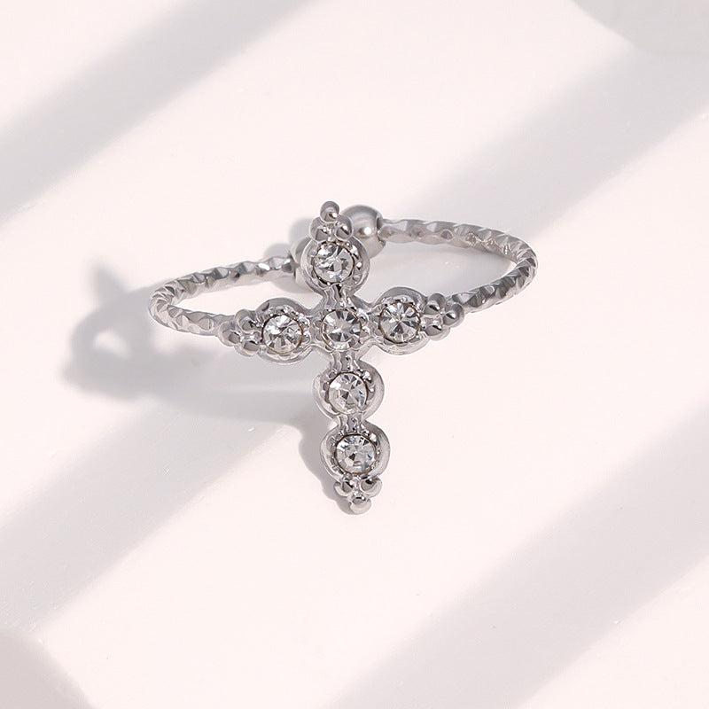Wholesale Retro Cross Open Ring Stainless Steel Gold Jewelry Accessory Boutique Resale