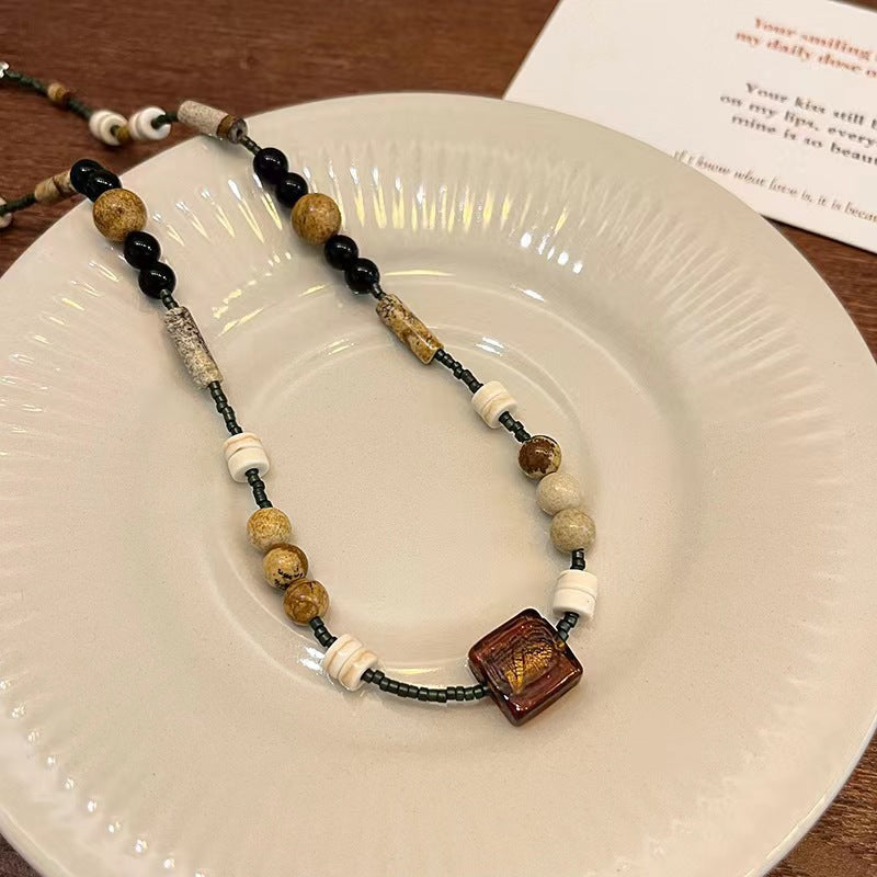 Wholesale Vintage Beaded Cube Necklace Ethnic Style Stacked Butterfly Pendant ACC-NE-Tongs002