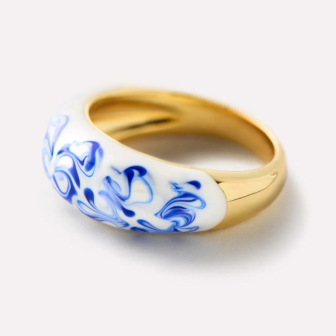 Wholesale  Necklace Ring Blue and White Porcelain Jewelry Water Ripple Ceramic Decorative Ring