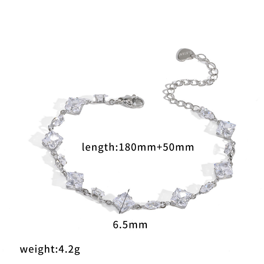 Wholesale Trendy Geometric Stainless Steel Bracelet with Cubic Zirconia,  Mixed Colors,  Unisex Fashion Accessory for Everyday Wear