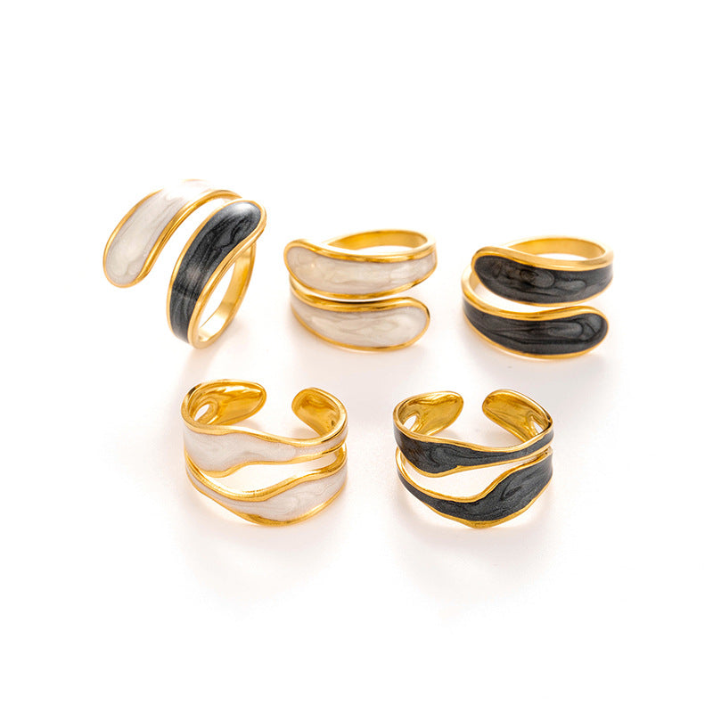 Wholesale drop oil opening ring personality hip hop vacuum plating titanium steel ring