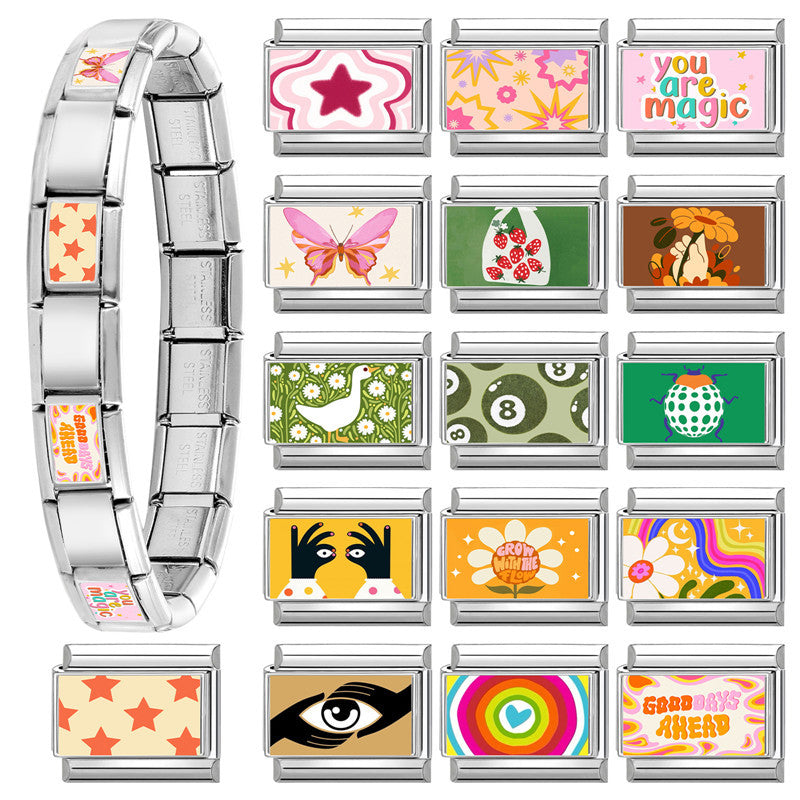 Wholesale 9mm Italian Charm Starter Bracelets DIY Colorful Single Section Creative Stainless Steel Composable Bracelet