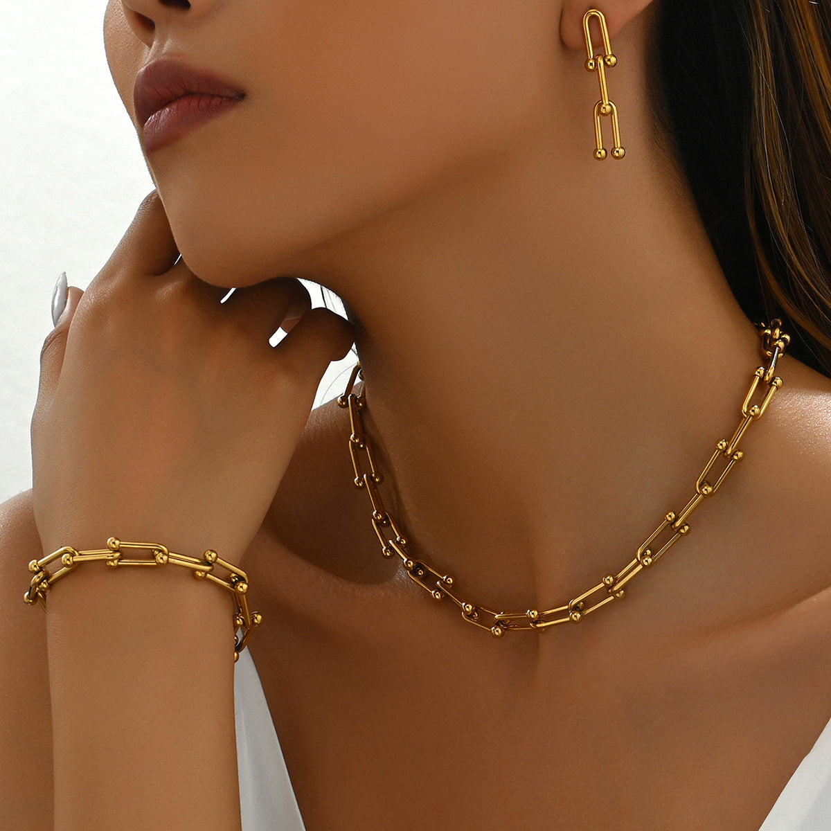 Wholesale Necklace Earrings Jewelry Set U-Shaped Horsehoe Buckle Bracelet