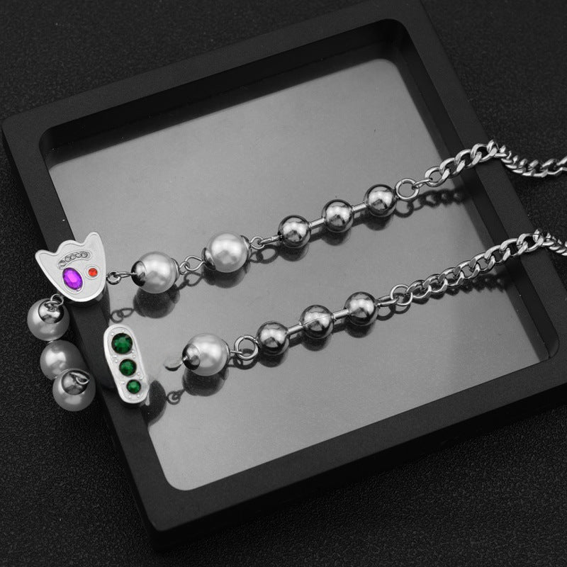 Wholesale Titanium Steel Cactus stitching necklace  creative funny ghost  pearl necklace