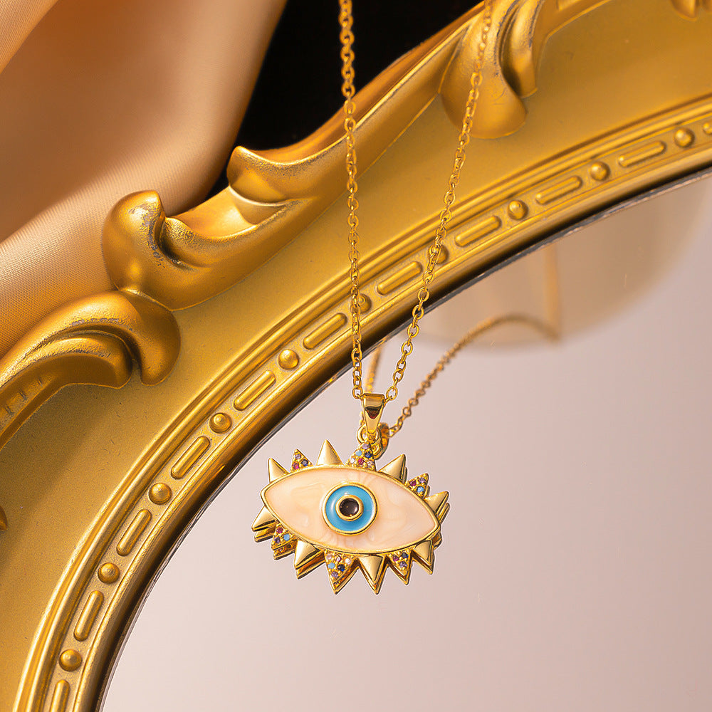 Wholesale non-fading blue eye devil eye titanium steel necklace