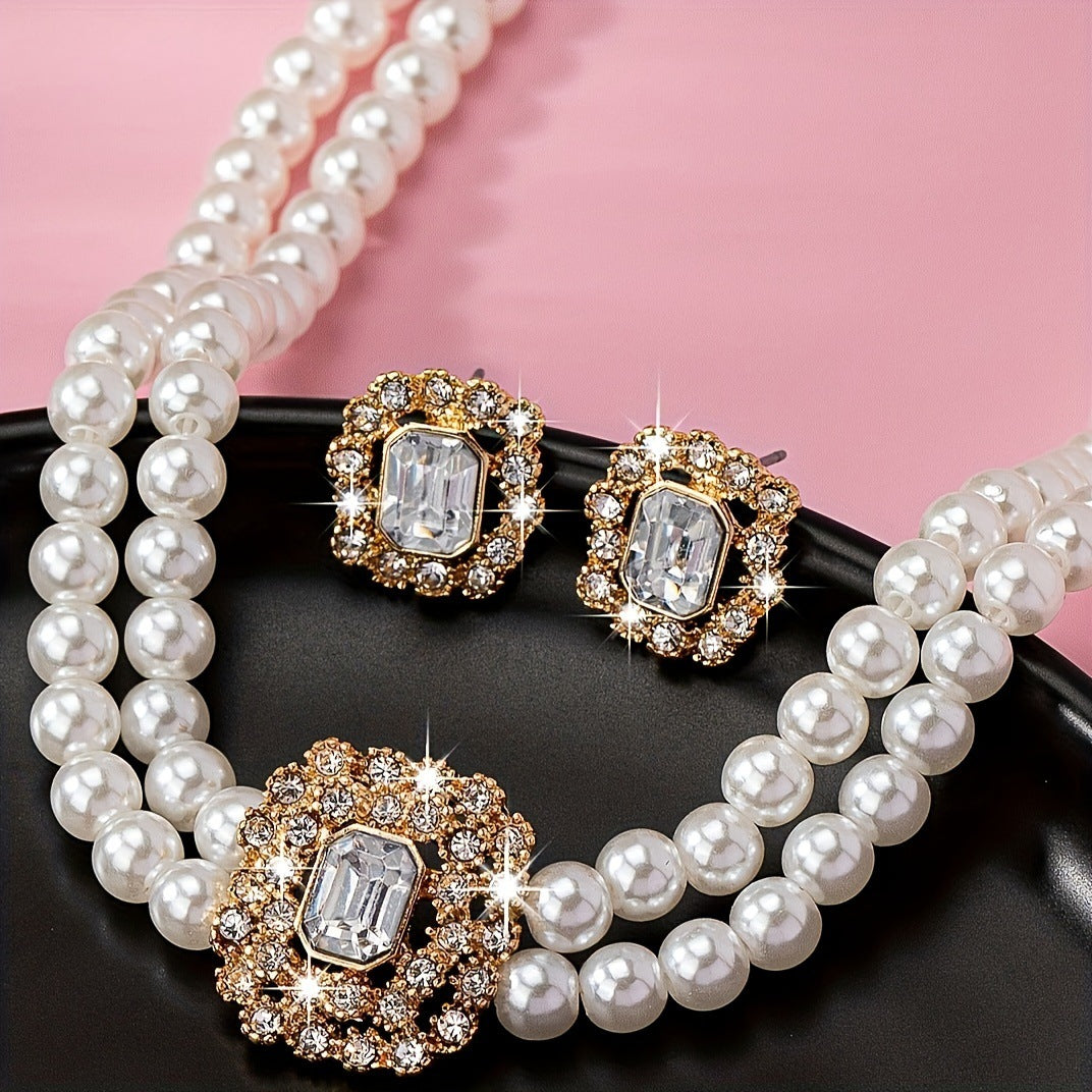 Wholesale pearl square diamond necklace