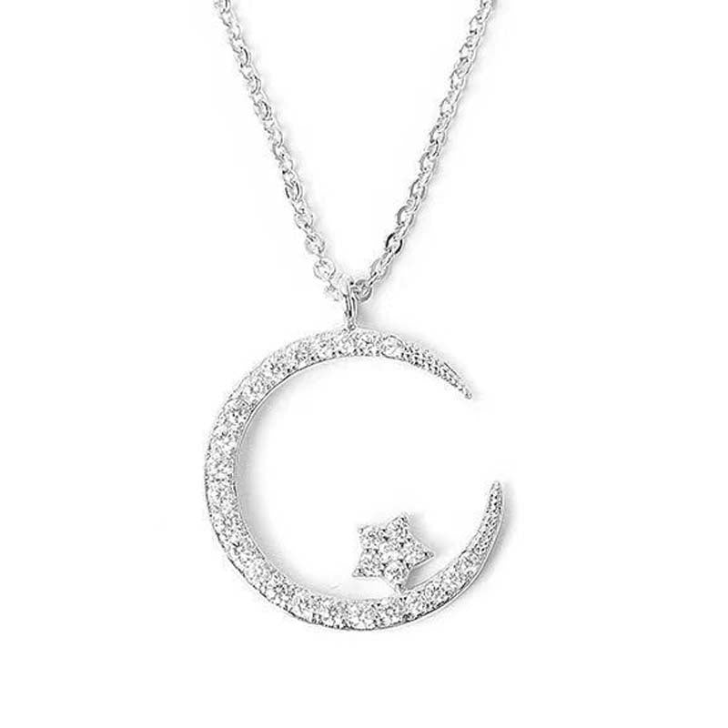 Wholesale Gold Plated Star Moon Pendant Necklace Zircon Chic Collarbone Chain Jewelry Accessory Boutique Resale