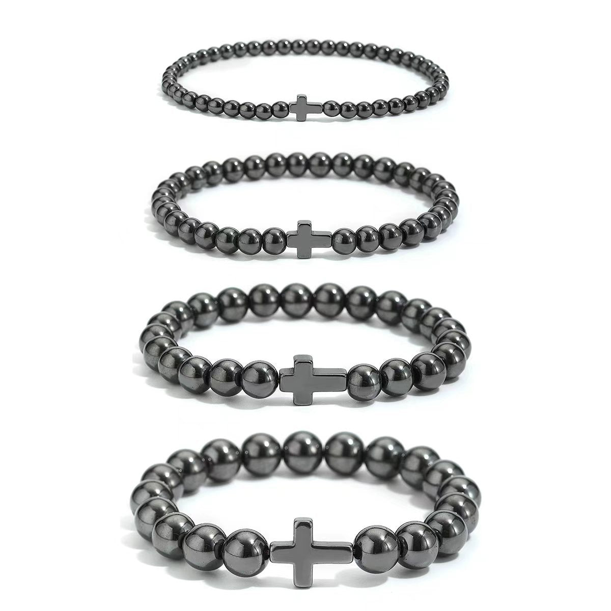 Wholesale Cross Bead Bracelet Black Stone Unisex Elastic Adjustable Fashion Accessory Gift