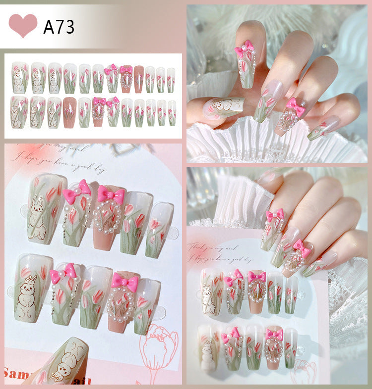 Wholesale 24 Pieces/box Glitter Nail Stickers Flower Pearl Wearable Nail Press-on Nails Kits Nail Stickers