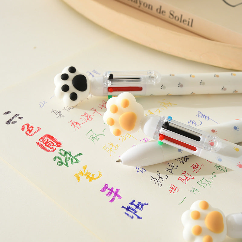 Wholesale  cute cartoon cat claw six-color push pen ballpoint pen