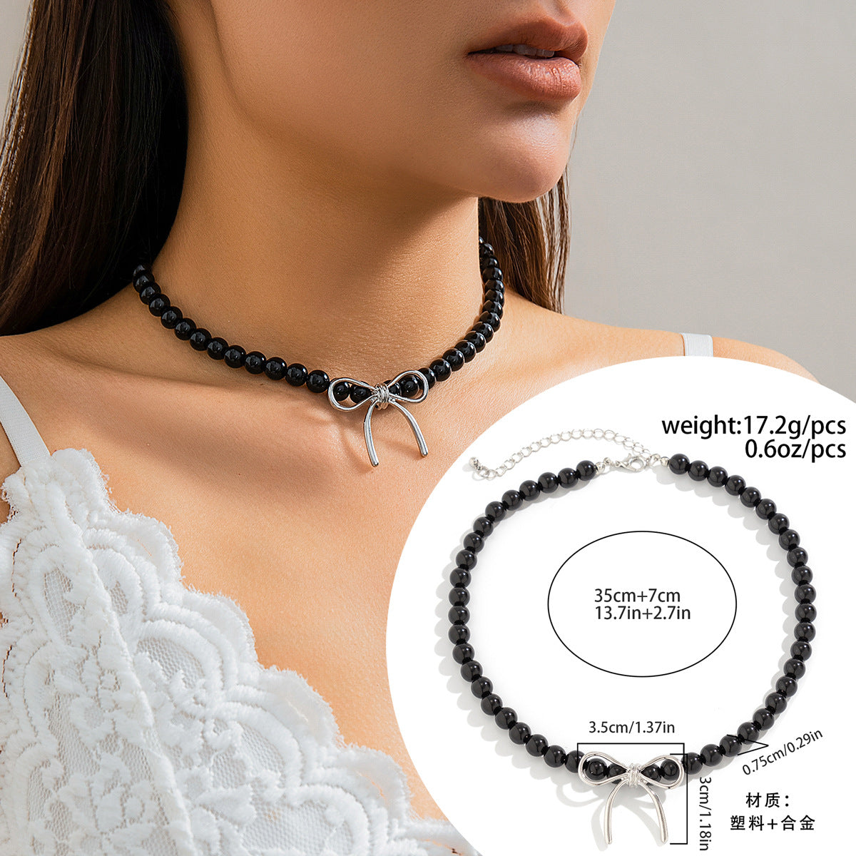 Wholesale Bowchoker Pearl Bow Necklace Pearl Necklace ACC-NE-DN007