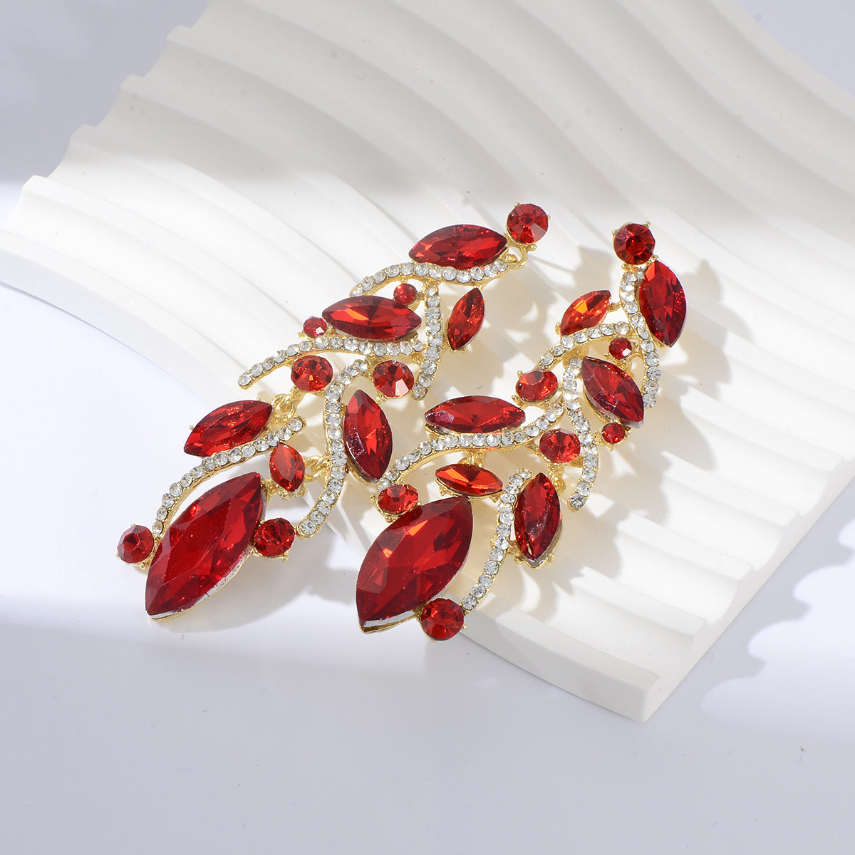 Wholesale Light Luxury Earrings Copper Plated Zircon Colored Crystal Leaf Tassel Earrings ACC-ES-YiN001