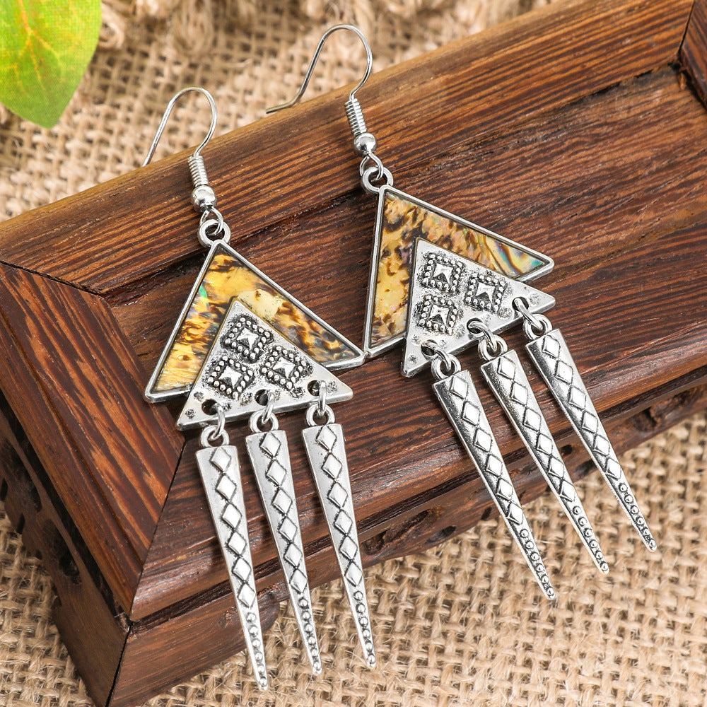 Wholesale Ethnic Style Zinc Alloy Abalone Shell Tassel Earrings for Women Long Exotic Fashion Accessory Boutique Resale