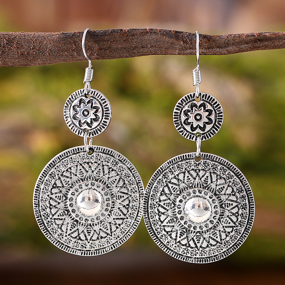 Wholesale Retro Ethnic Style Round Printed Pendant Earrings