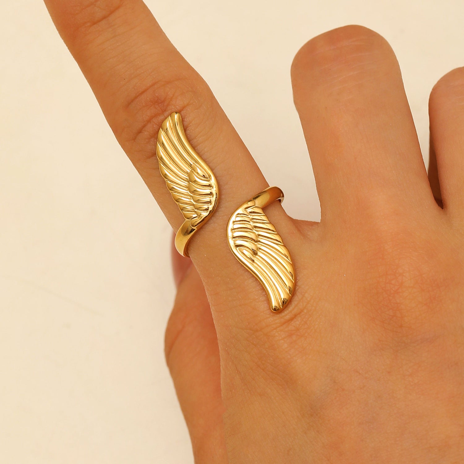 Wholesale stainless steel winged bird and peace dove open ring