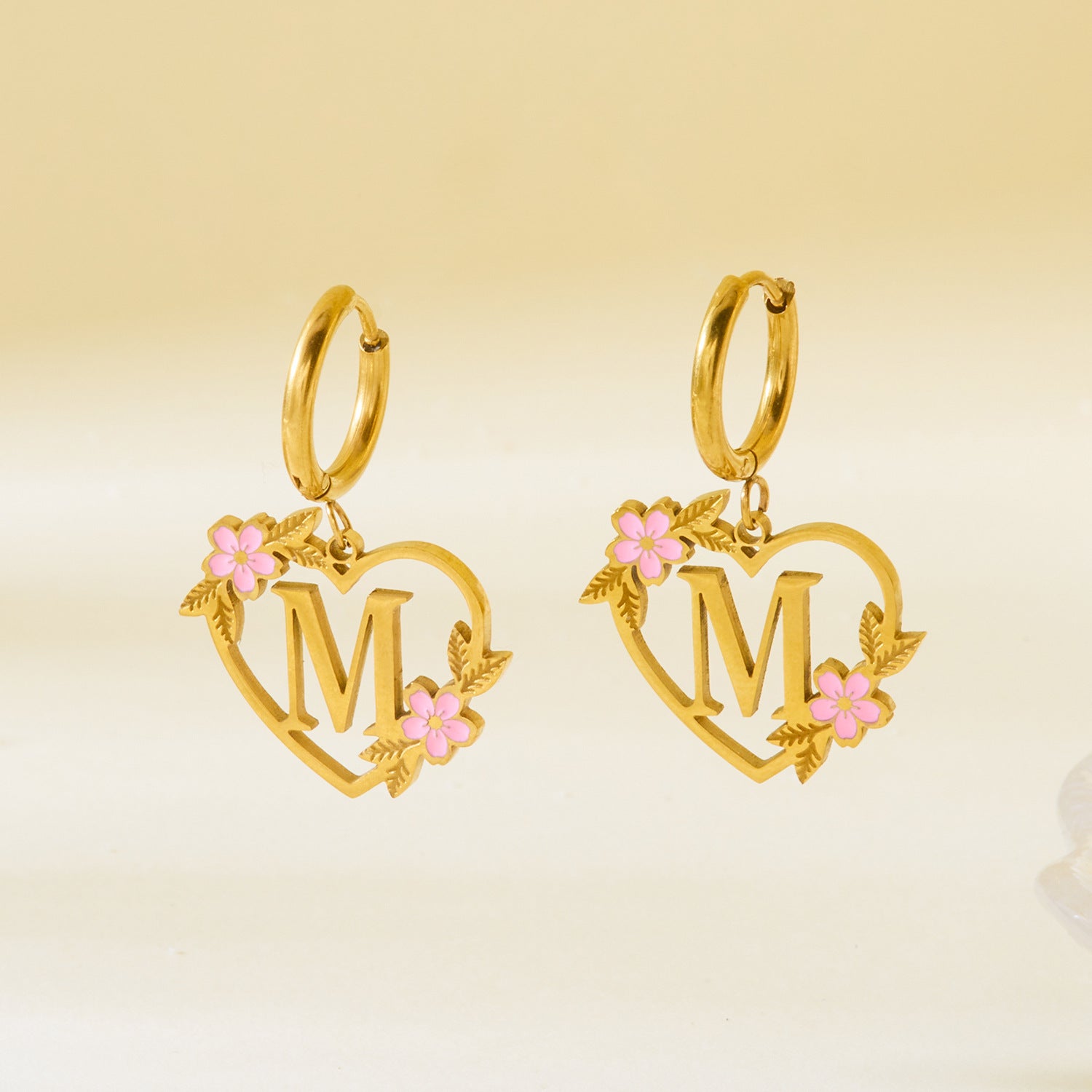 Wholesale  Stainless Steel Heart Letter Earrings