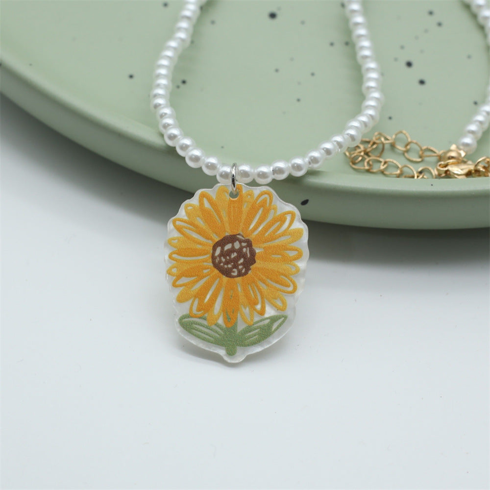 Wholesale  Colorful Acrylic Flower Smiley Tulip Pendant Pearl Beaded Necklace