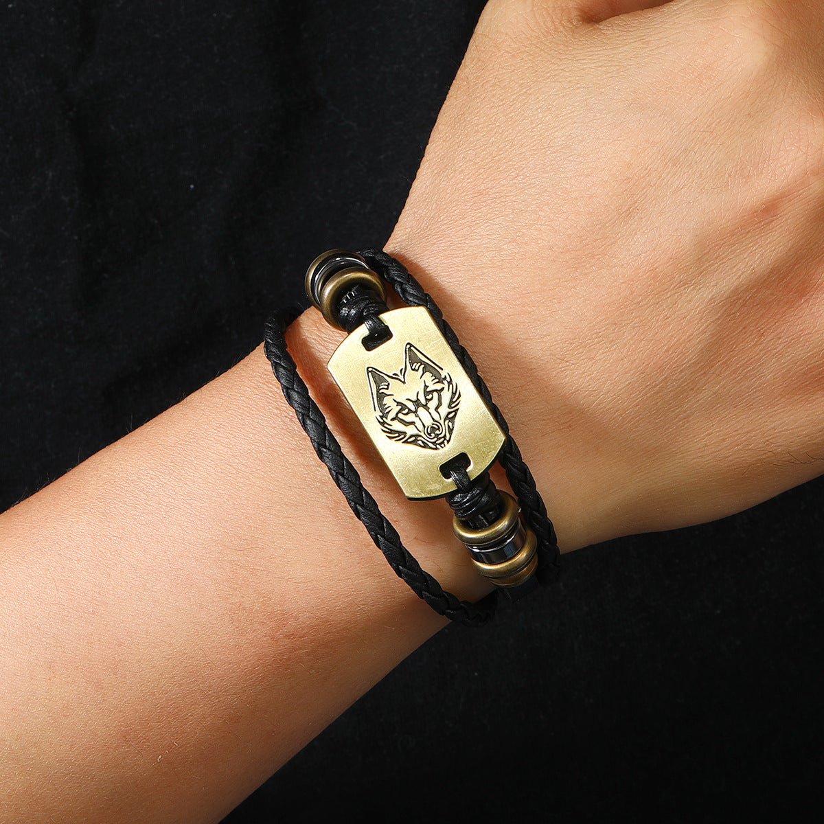 Wholesale Men's Leather Bracelets Punk Style Wolf Head Bracelet Miyuki ACC-BT-Saih013