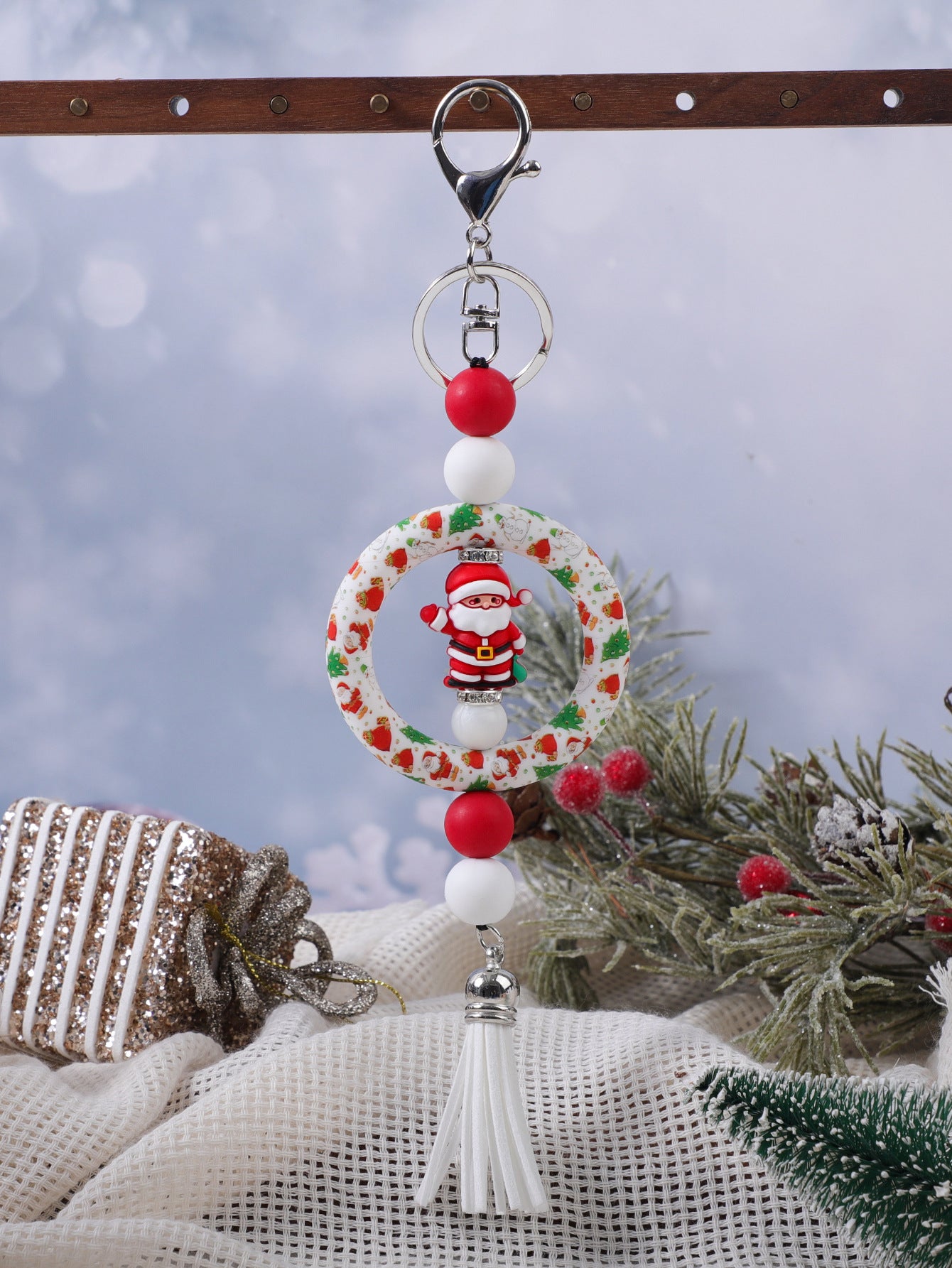 Wholesale Christmas Decoration DIY Beaded Round Silicone Keychain ACC-KC-JiuYa013