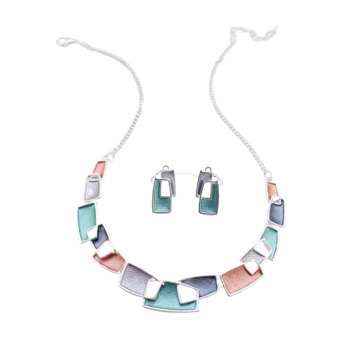 Wholesale Elegant Enamel Hollow out Geometric Ladies Necklace And Earring Set