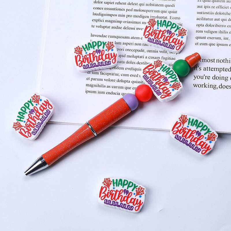 Wholesale of 20pcs Happy Birthday Silicone Beads for Cows and Pets Focal Beads ACC-BDS-HCX001