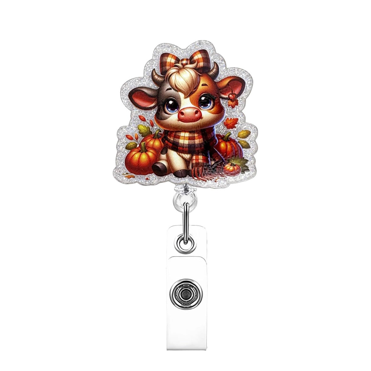 Wholesale retractable buckle name tag  acrylic cow Badge Reels