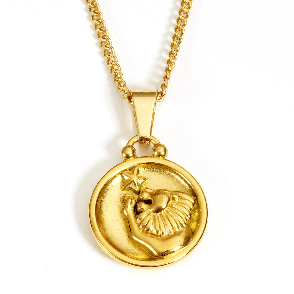 Wholesale  18K gold stainless steel 12 constellation pendant double-sided  necklace