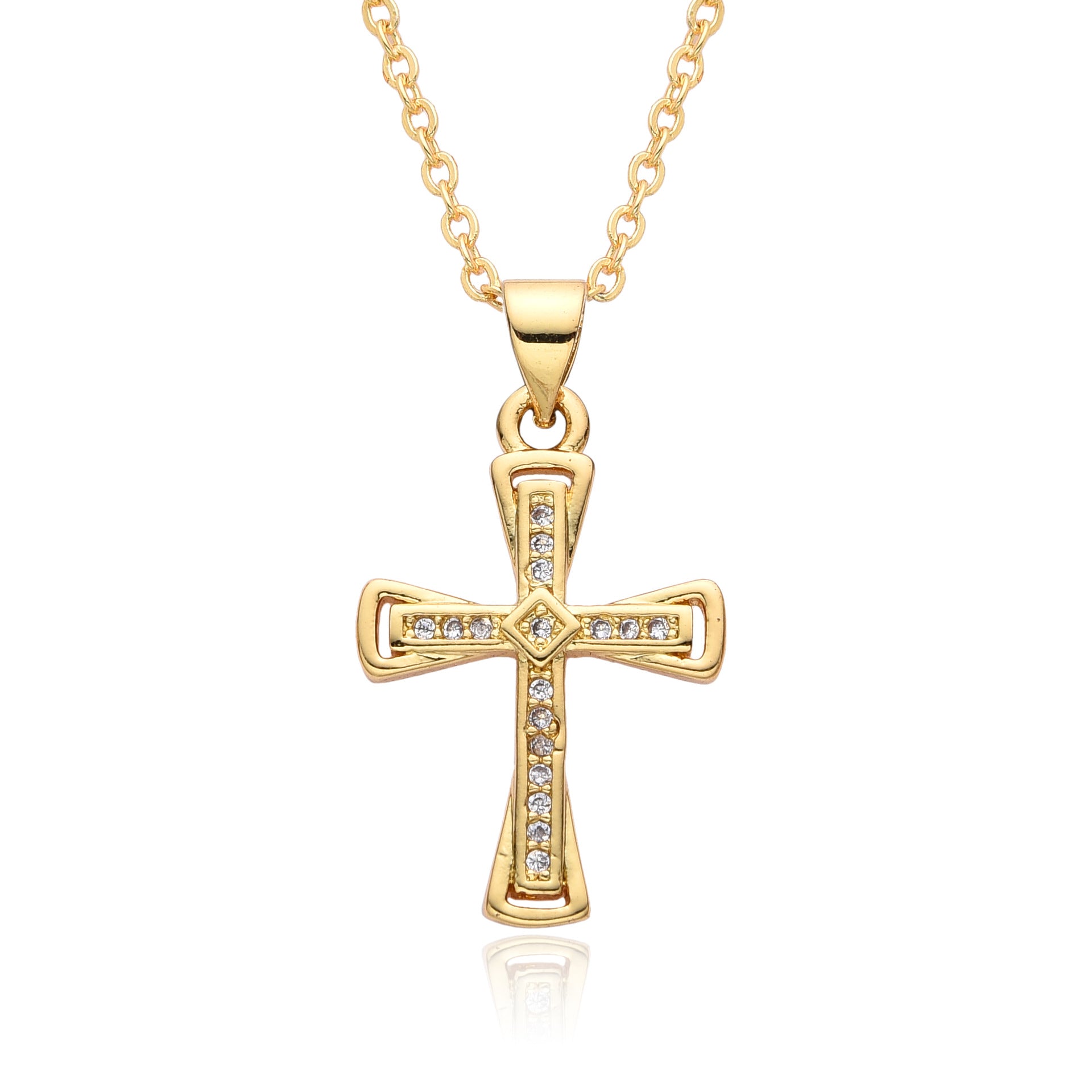 Wholesale retro cross micro inlaid zircon copper gold-plated necklace