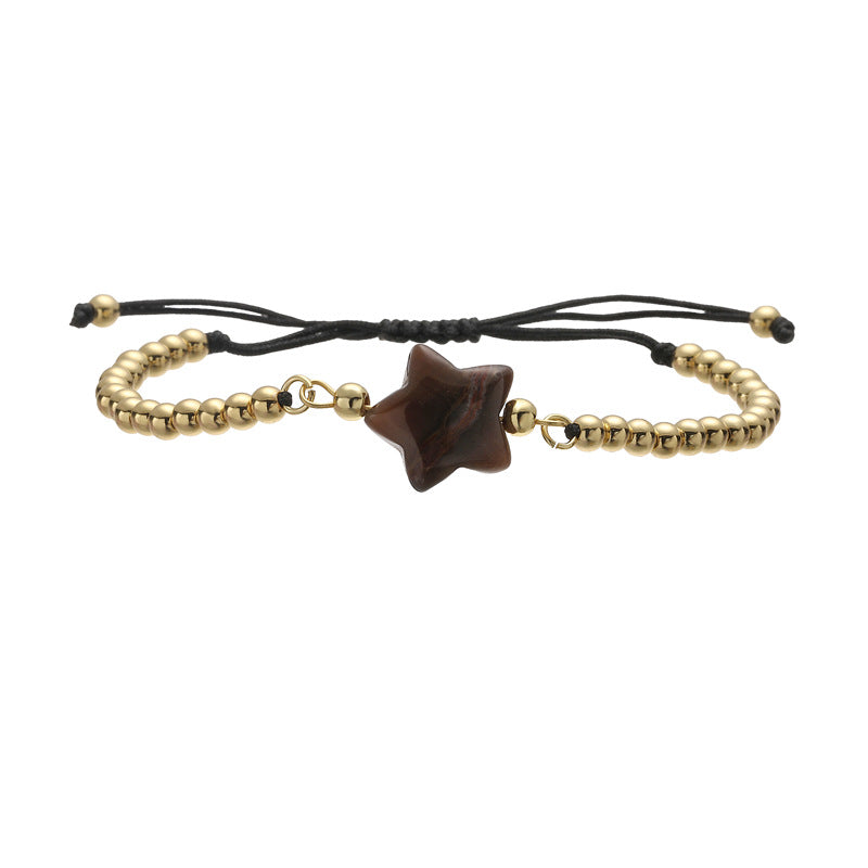 Wholesale Gold Plated Copper Star Charm Bracelet Quartz Tiger Eye Green Aventurine Beads Handmade Unisex Wedding Gift Fashion Accessory