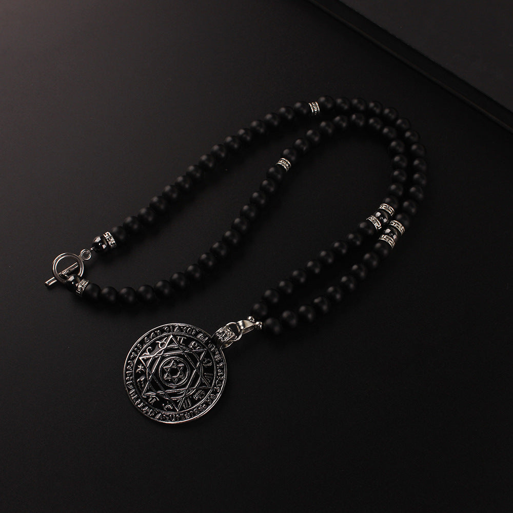 Wholesale  Natural Stone Black Frosted Agate Six-Pointed Star Pendant  Necklace