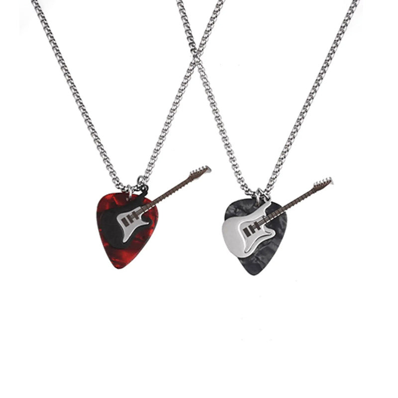 Wholesale Titanium Steel Rock and Roll Music Guitar Necklace