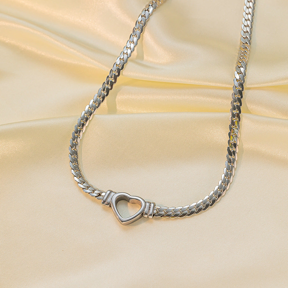 Wholesale Heart-shaped Titanium Steel Necklace Light Luxury Necklaces Snake Bone Chain ACC-NE-Tais001