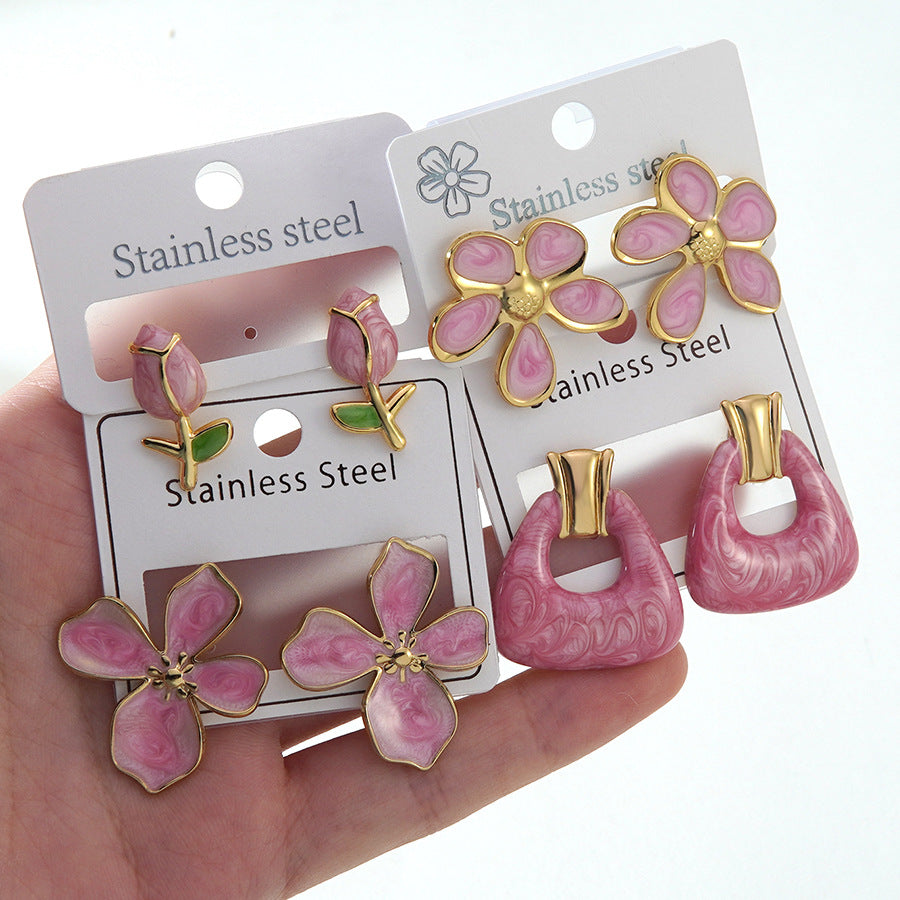 Wholesale Stainless Steel Oil-Drip Earrings,  Petal Flower Butterfly Design,  Stylish Fashion Accessory for Party Wear