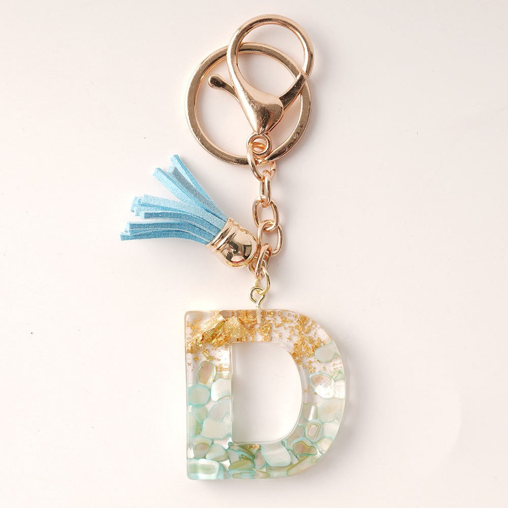 Wholesale Blue Gold Tassel 26 English Letters Gold Keychains