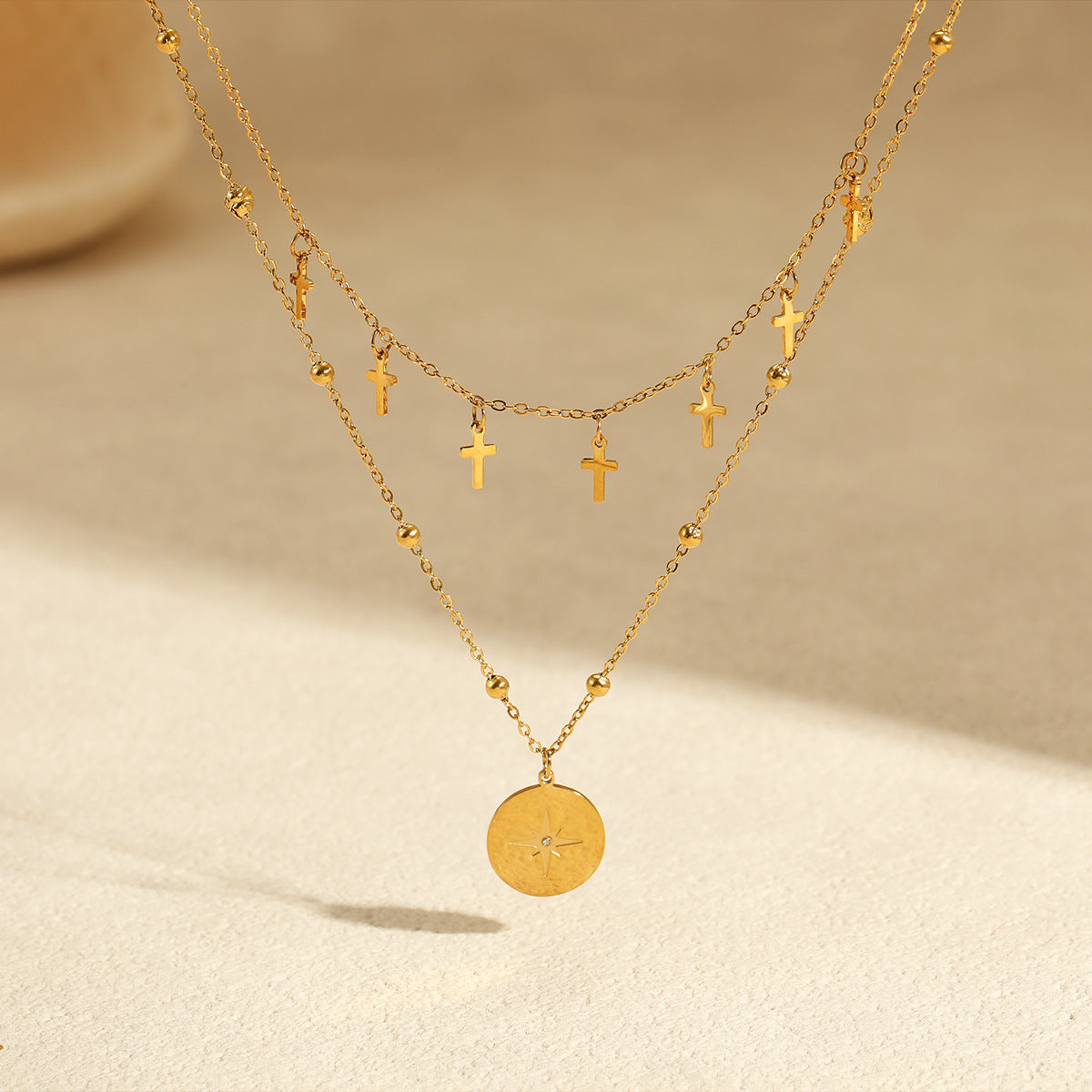 Wholesale Stainless steel cross double-layer necklace