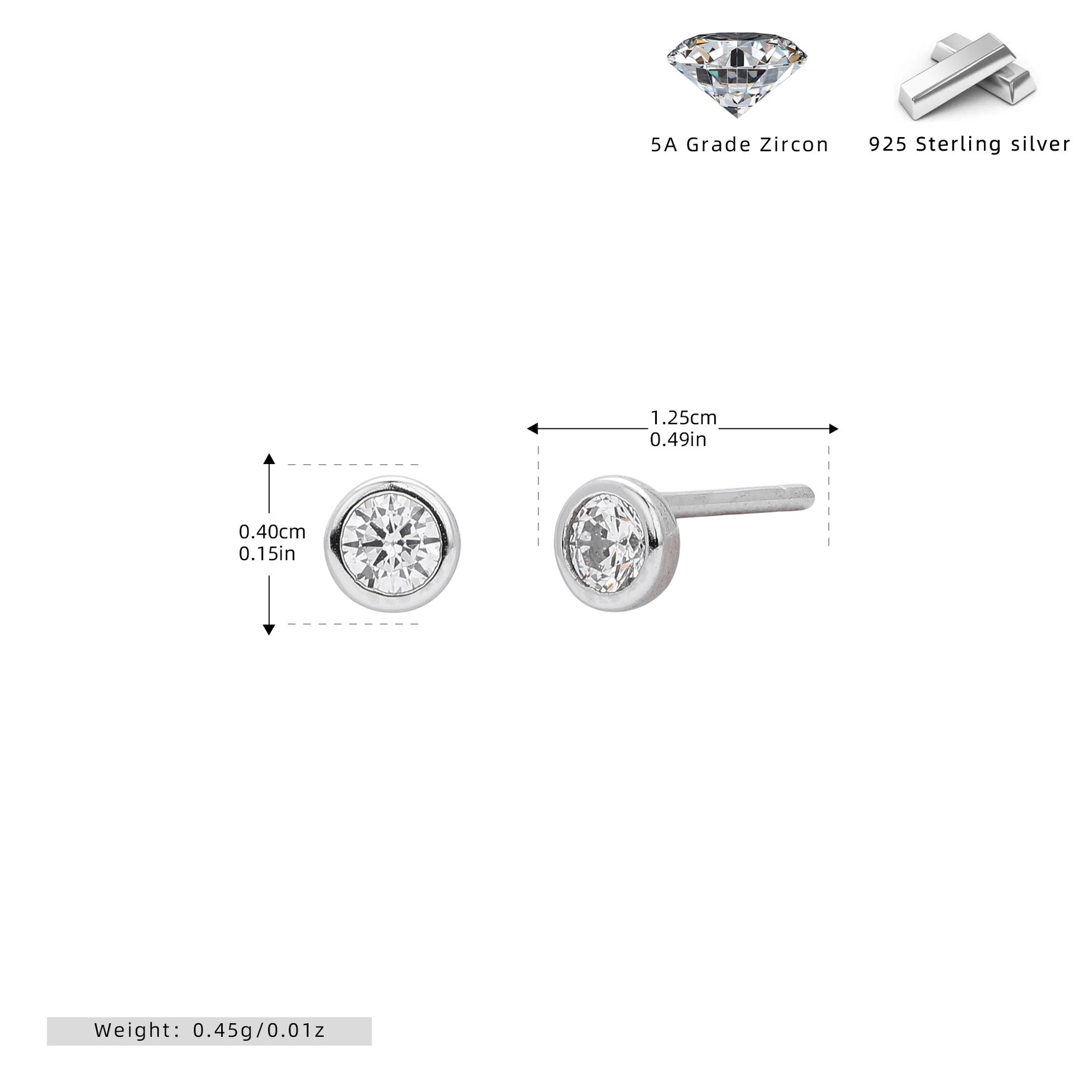 Wholesale  925 sterling silver simple round zircon earrings