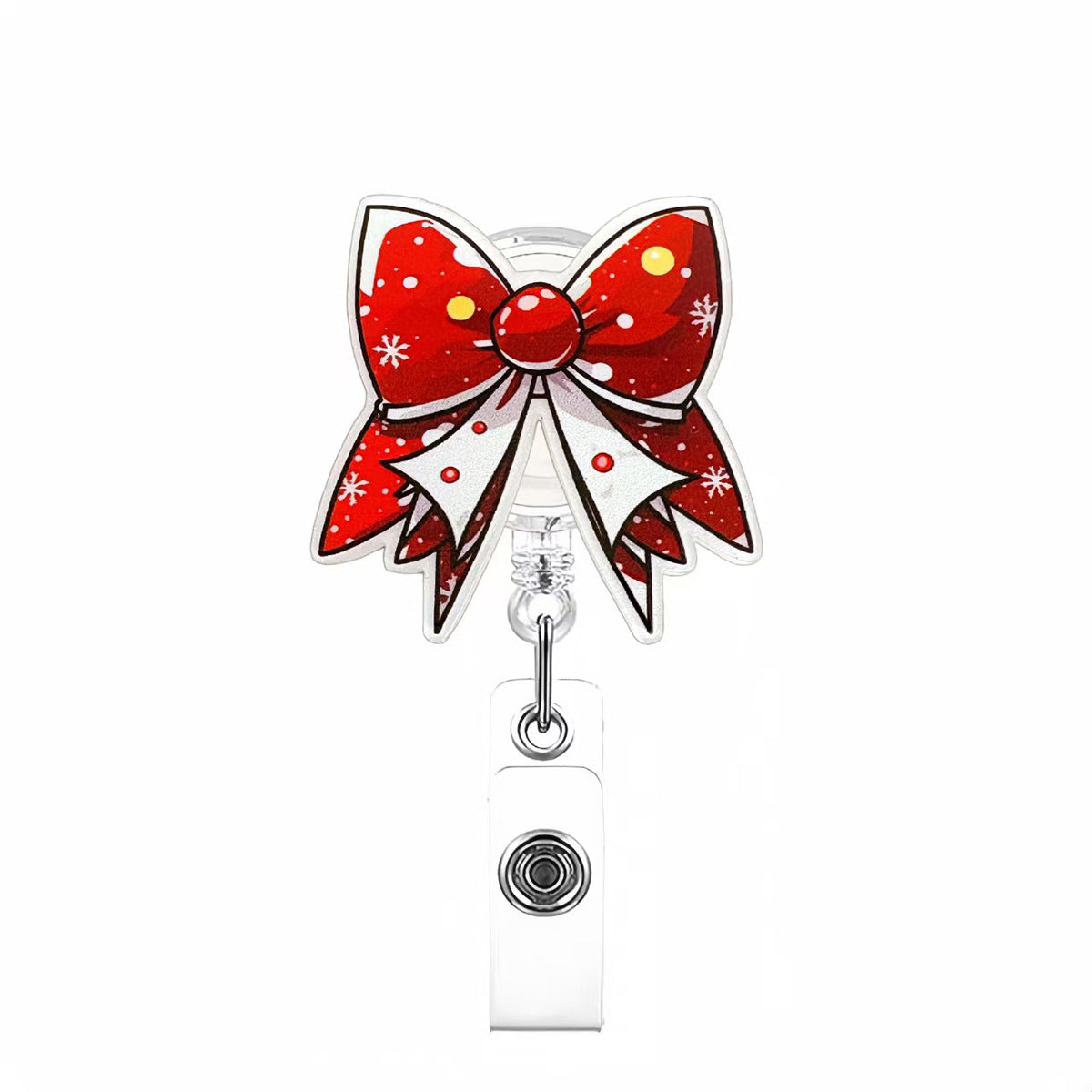 Wholesale retractable easy-pull buckle acrylic Christmas bow  Badge Reels