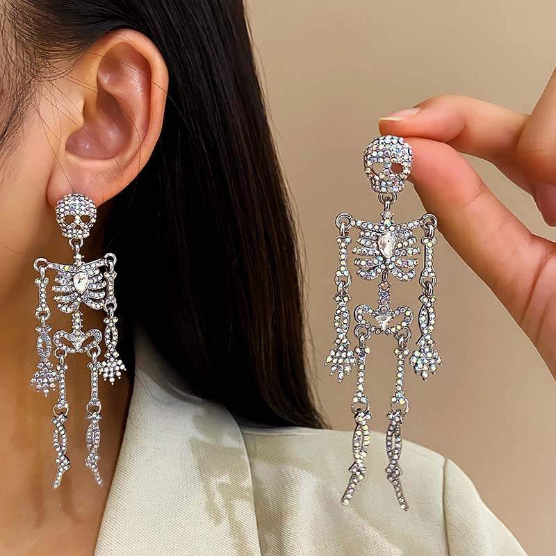 Wholesale Halloween full diamond glittering skull earrings