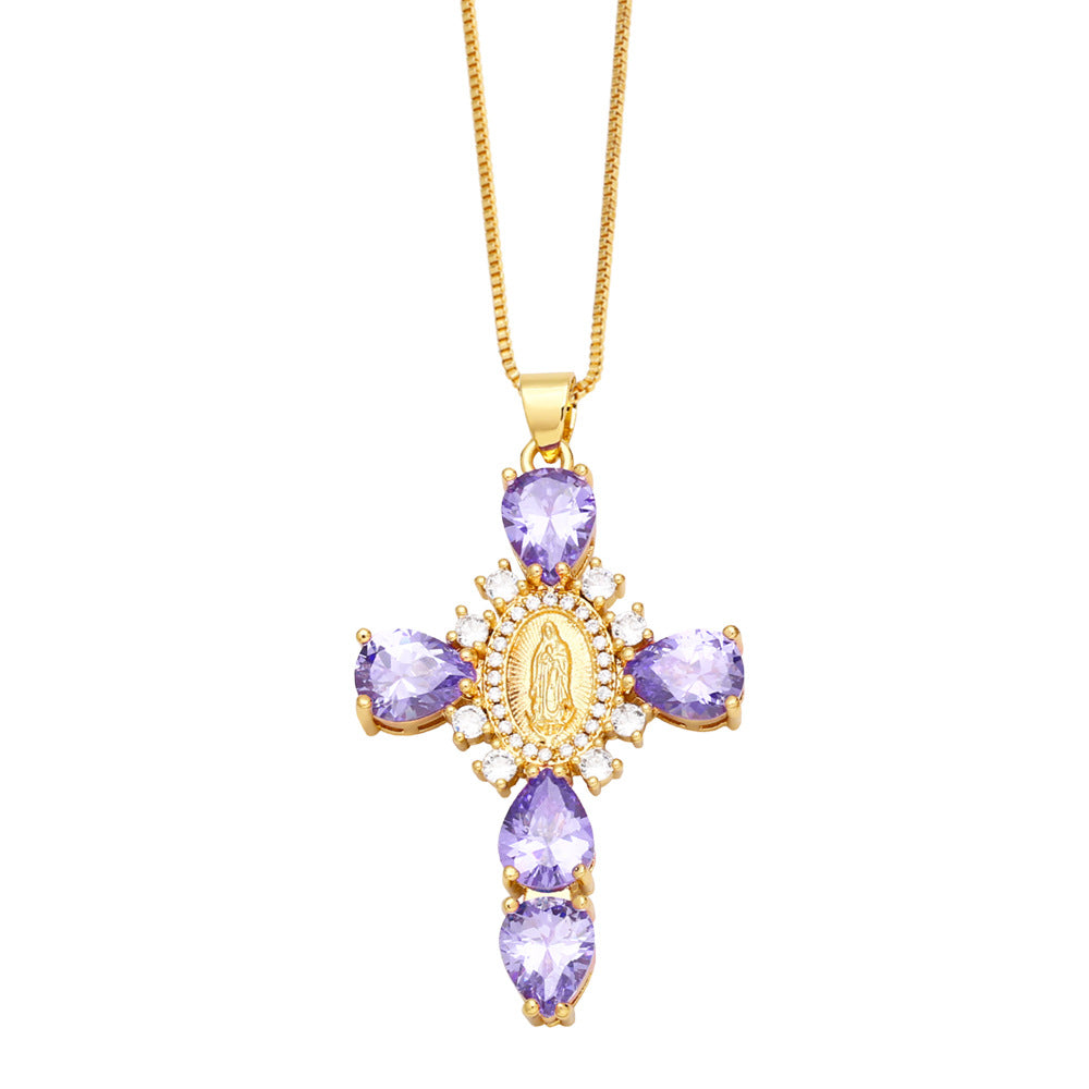 Wholesale Micro Set Zircon Cross Copper Necklace ACC-NE-AS001